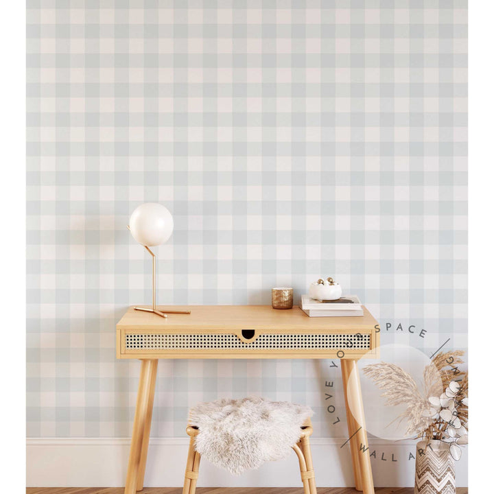 Gingham Soft Blue Designer Wallpaper