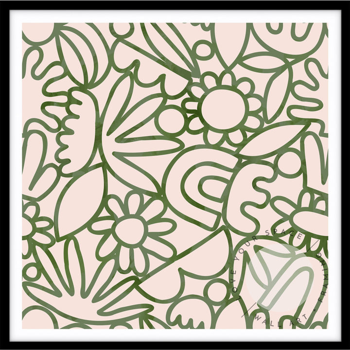 Green Watercolour Flowers - SQUARE