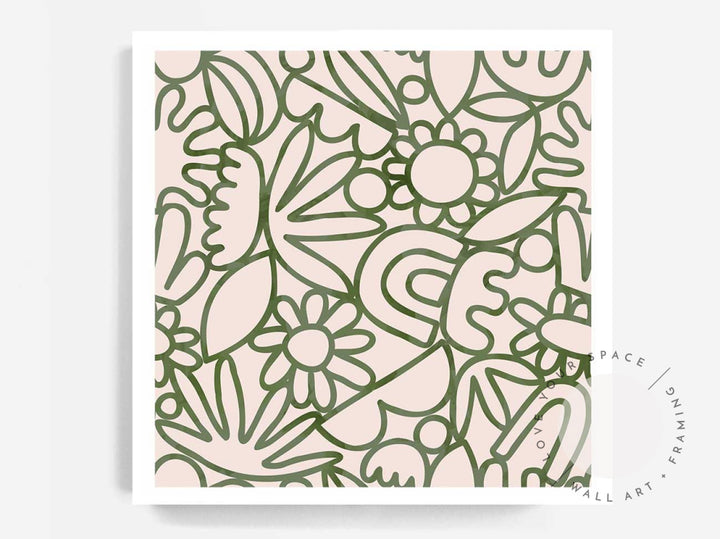 Green Watercolour Flowers - SQUARE